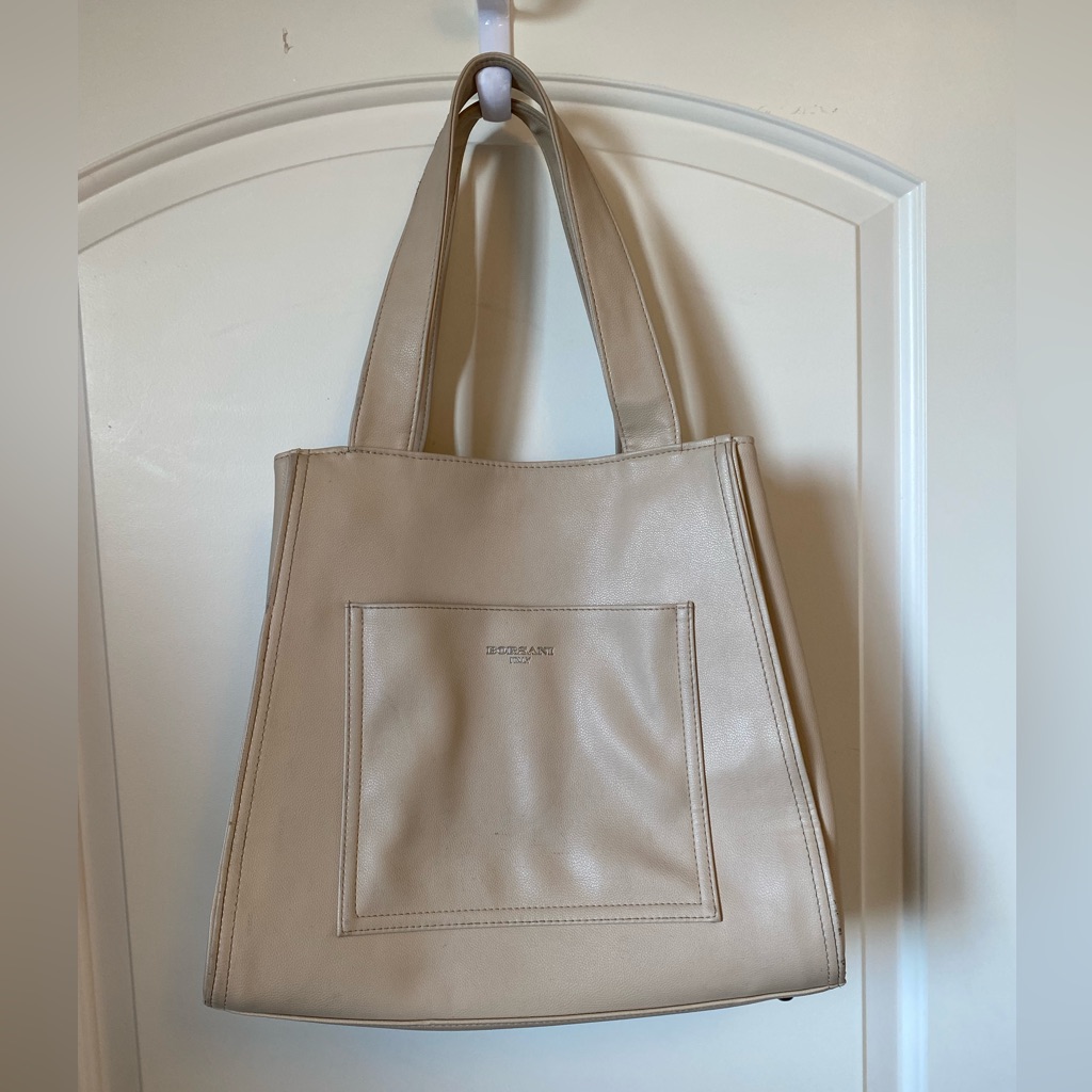 Borsani Italy Boho Cream Vegan Leather Shoulder Bag Purse Tote Lined Soft Snap.